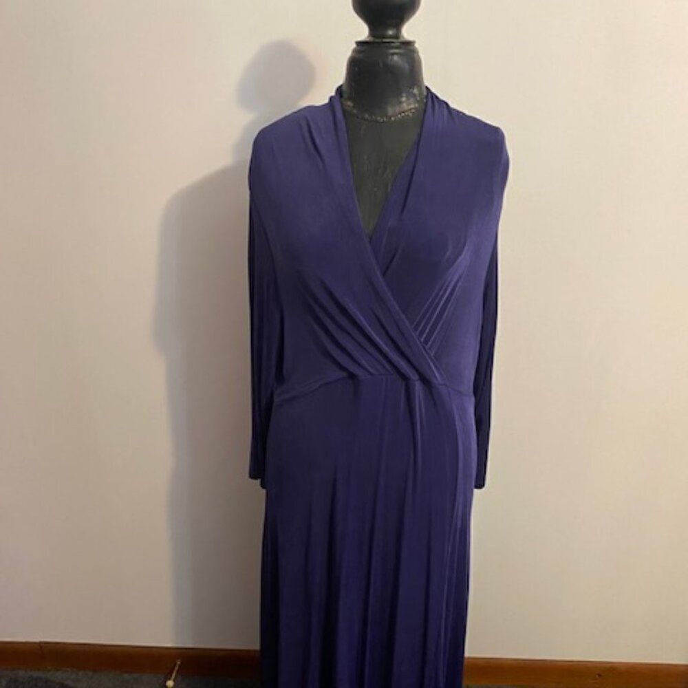 Coldwater Creek Plum Faux Wrap front 3/4 sleeves Knit Maxi dress, size 1X